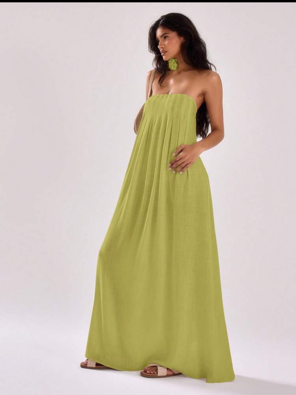 Musera | Green Strapless Pleated Maxi Dress S